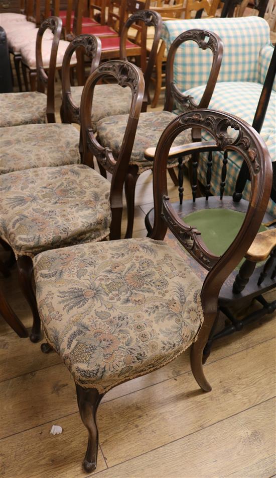 Six Victorian balloon back dining chairs